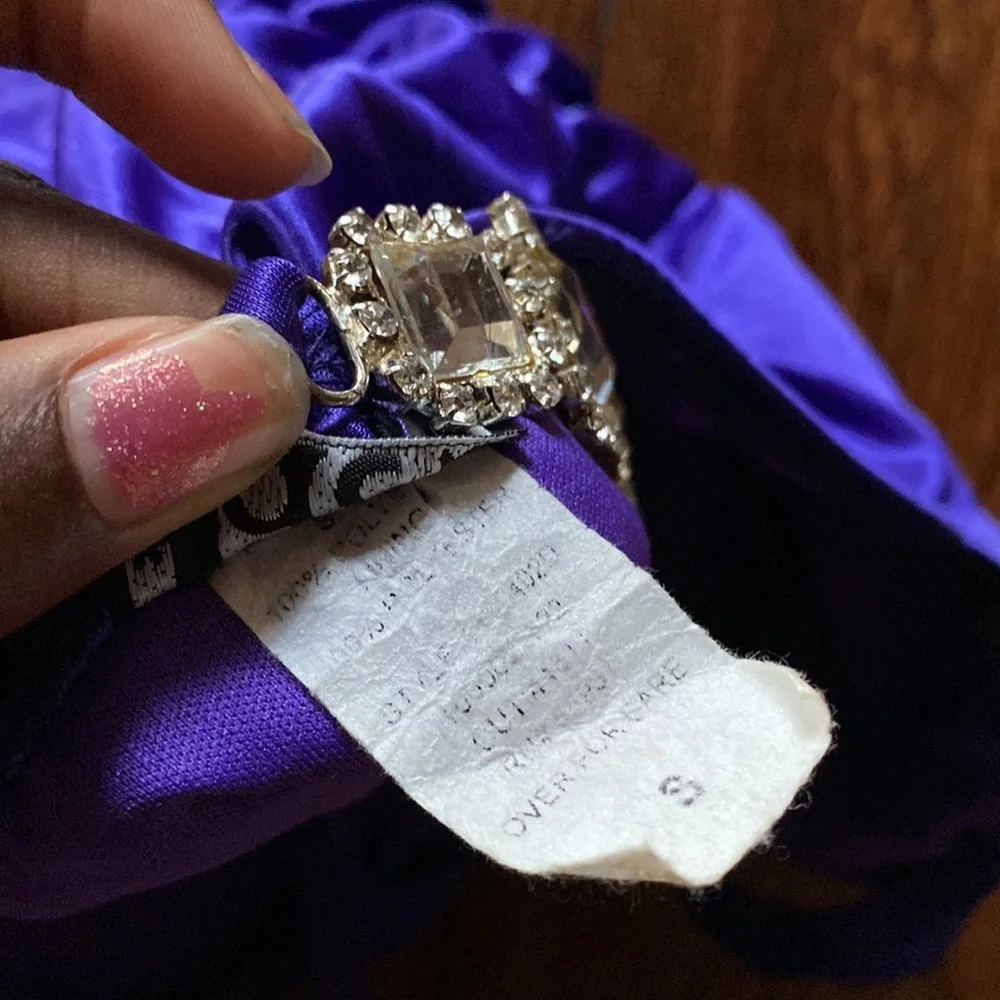 Deb Purple Satin Ruched Halter Mini Dress Rhinestone Back Party Cocktail SIZE S - Picture 7 of 7